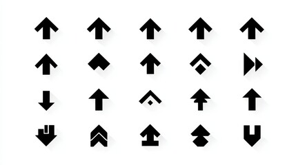 Poster - Black arrows icons. Modern arrow up, direction sign graphic symbols. Infographic up down elements, pointer or interface cursor recent vector set, no logos, no brands