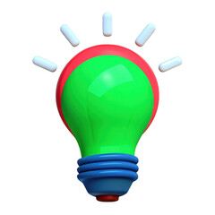 Poster - Bright green and red light bulb with white rays isolated on transparent background
