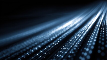 Poster - A blue and white image of a line of dots. The image is abstract and has a futuristic feel to it