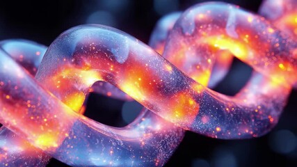 Fototapete - Colorful abstract chain glimmers with cosmic energy in a dark setting