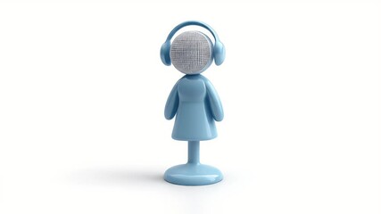 Poster - Animated Microphone Character with Headphones on White Background
