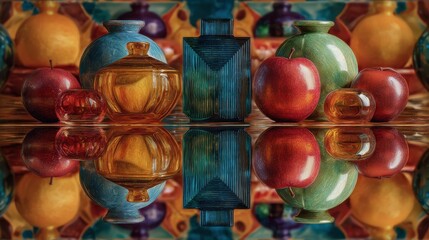 Poster - Symmetrical Reflections Featuring Colorful Hues in Abstract Still Life Composition