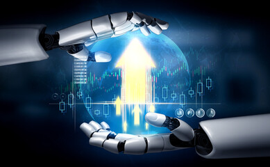 Poster - AI artificial intelligence powers business growth with predictive planning tools, innovation roadmaps, and smart virtual assistants to guide success by 2025. Vouch