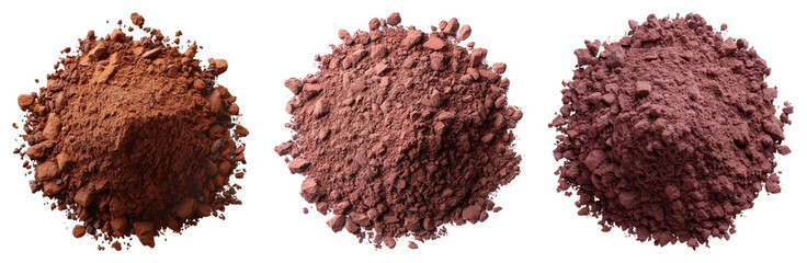 Vibrant pink and burgundy clays showing fine and coarse textures in closeup for artistic and cosmetic use isolated transparent png