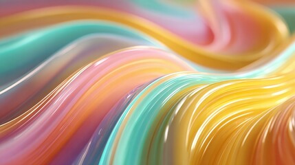 Poster - Vivid swirls of glossy material blend together in shades of pink, blue, and yellow, creating a dynamic and energetic abstract design. The smooth texture enhances the visual appeal.