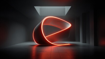 Poster - A striking neon light sculpture twists and glows in a contemporary gallery space. The dark atmosphere enhances the vivid red light, creating an intriguing focal point.