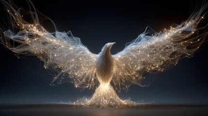 Poster - A stunning depiction of a bird with outstretched wings composed of luminous strands. The artwork showcases creativity and imagination, blending light and form beautifully.