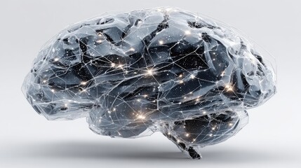 Poster - A unique artistic display of a brain, featuring a cosmic background with shimmering stars, emphasizing neural pathways and connections.