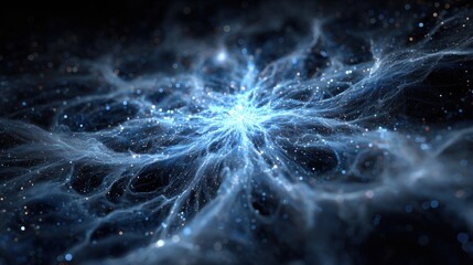 Poster - Bright bursts of light and energy create mesmerizing swirling patterns in a dark cosmic backdrop. Glistening stars and ethereal wisps evoke a sense of infinity and wonder in space.