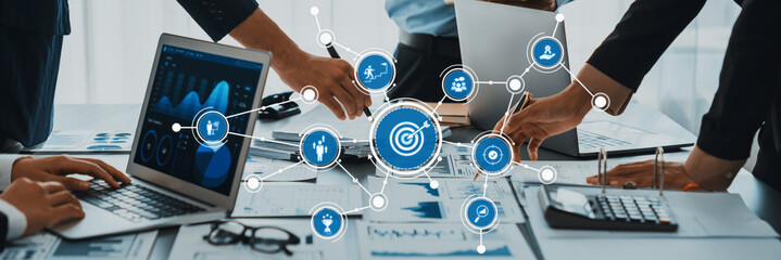 Poster - Collaborative Business Strategy Meeting with Data Analysis and Graphs for Enhanced Decision Making in Modern Work Environments. Amity