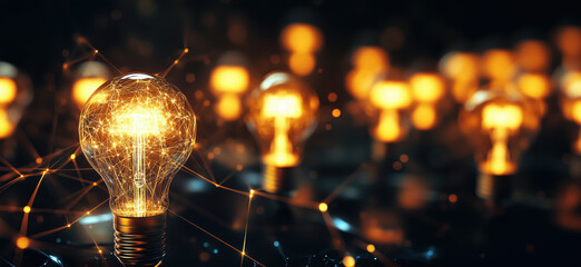 Poster - Illuminated light bulbs with glowing connections representing innovation and technology.