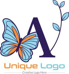Aufkleber - Elegant letter a logo with a stylized butterfly and a delicate plant branch perfect for branding and design isolated on transparent background