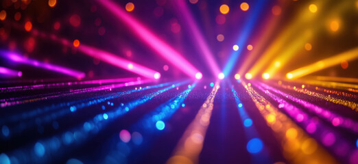 Aufkleber - Colorful light beams creating vibrant abstract background with sparkling effects.