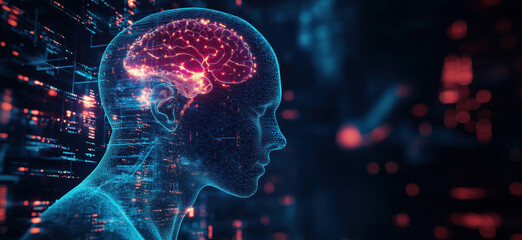 Poster - Digital brain visualization representing artificial intelligence and neural networks.
