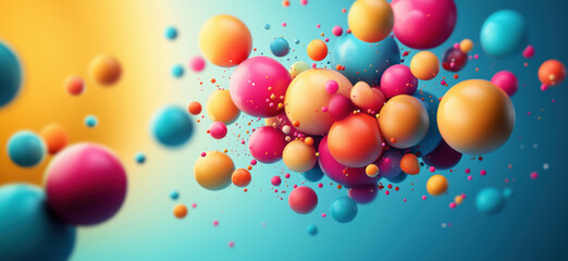 Poster - Colorful abstract spheres floating in vibrant background with dynamic composition.