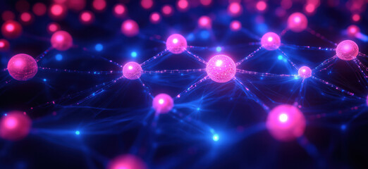 Aufkleber - Abstract digital network with glowing nodes and connections in vibrant colors.