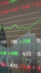 Poster - Animation of financial data and graphs over cityscape