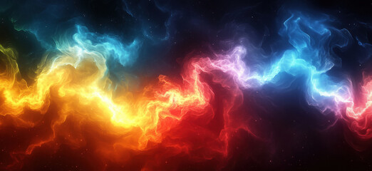 Poster - Colorful abstract cosmic nebula with vibrant swirling gases and starry background.