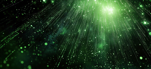 Poster - Green light rays and sparkling particles creating a magical atmosphere.