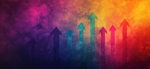 Poster - Colorful abstract background with upward arrows symbolizing growth and progress.