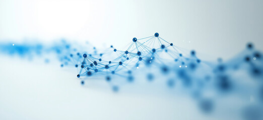 Poster - Abstract blue network connections with nodes representing data flow and technology.