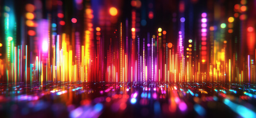 Poster - Colorful abstract sound wave visualization with vibrant lights and patterns.