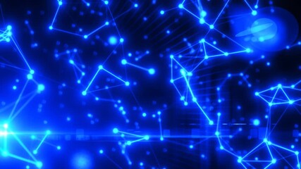 Poster - Futuristic glowing blue digital mesh of data nodes and connections on dark tech-inspired background