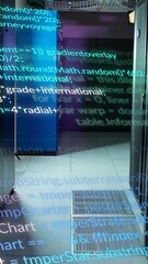 Poster - Animation of multicolored computer language over data server room