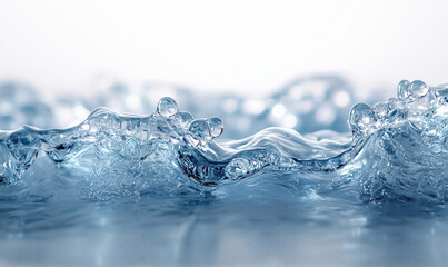 Poster - Close-up of water waves with bubbles creating a serene and tranquil atmosphere.