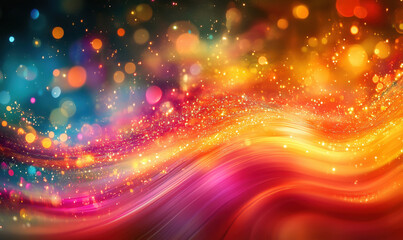 Poster - Colorful abstract background with glowing lights and flowing waves in vibrant hues.