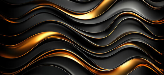 Poster - Elegant black and gold wave pattern design for modern backgrounds and textures.