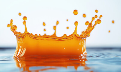 Poster - Vibrant orange water splash with droplets creating dynamic crown shape.