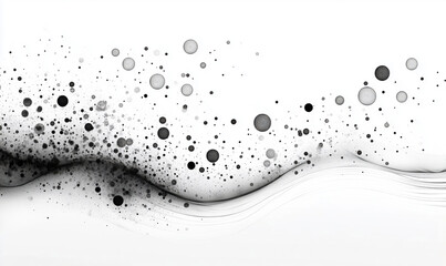 Poster - Abstract black and white wave pattern with circles and dots for modern design.