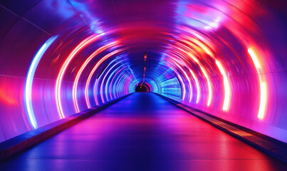 Poster - Vibrant illuminated tunnel with colorful neon lights creating a futuristic atmosphere.