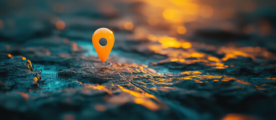 Poster - 3D Map with Location Pin Highlighting Urban Area in Warm Lighting.