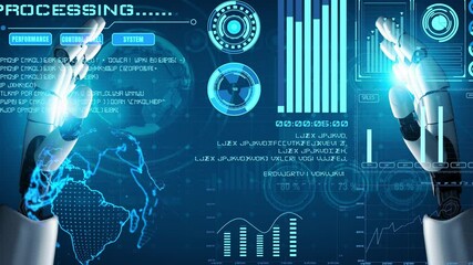 Poster - AI artificial intelligence drives data analytics with predictive models, smart dashboards, and virtual assistant insights for data-driven business decisions.