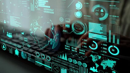 Poster - Data center monitoring dashboard visualize network performance, connection status, usage rate, and telecommunication insight. Data center monitoring efficiency improvement network transparency. Thunk