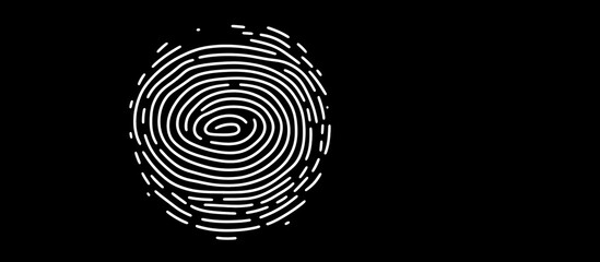 Poster - Stylized fingerprint design with intricate lines on black background.