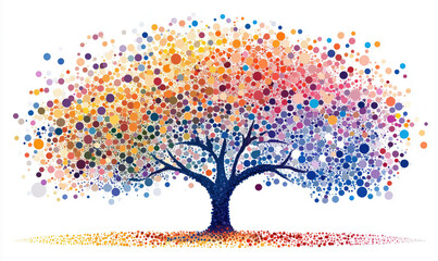 Poster - Colorful abstract tree design with vibrant dots representing leaves and branches.