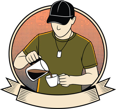 Brewing Excellence Aromatic Coffee Pouring Illustration with Banner for Text, Cafe Culture, and Coffee Shop Branding Design