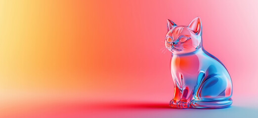 Poster - Colorful 3D Glass Cat Sculpture with Gradient Background.