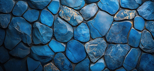 Poster - Blue Slate Stone Wall Texture with Varied Shapes and Shades for Design Use.