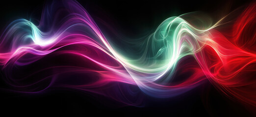  - Colorful abstract wave patterns with glowing light effects on dark background.