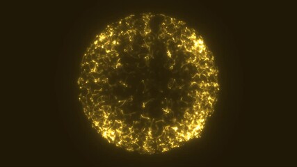 Poster - Vibrant golden sphere of tangled glowing lines emitting intense energy on a dark background