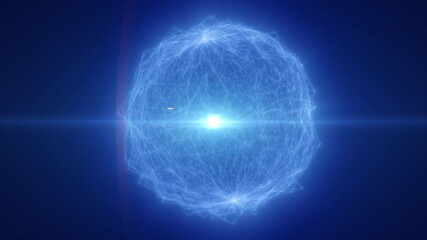Poster - Luminous blue digital sphere with radiant light burst and structured filaments, conveying energy, innovation, and futuristic intelligence