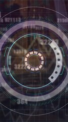 Poster - Round scanner and multiple changing numbers falling against cityscape