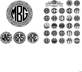 Fototapete - Circle monogram three letters. Alphabet round shaped set.