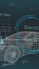 Poster - Animation of speedometer and power level over car project on black background