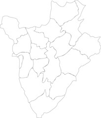 Naklejka na meble White Outline Map of Burundi with Provincial Borders Vector Illustration