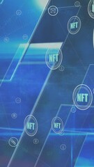 Poster - Animation of nft in circles over blue shapes in digital space